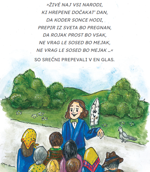 Ilustracija iz knjige: France s peresom med otroki in verzi Zdravljice